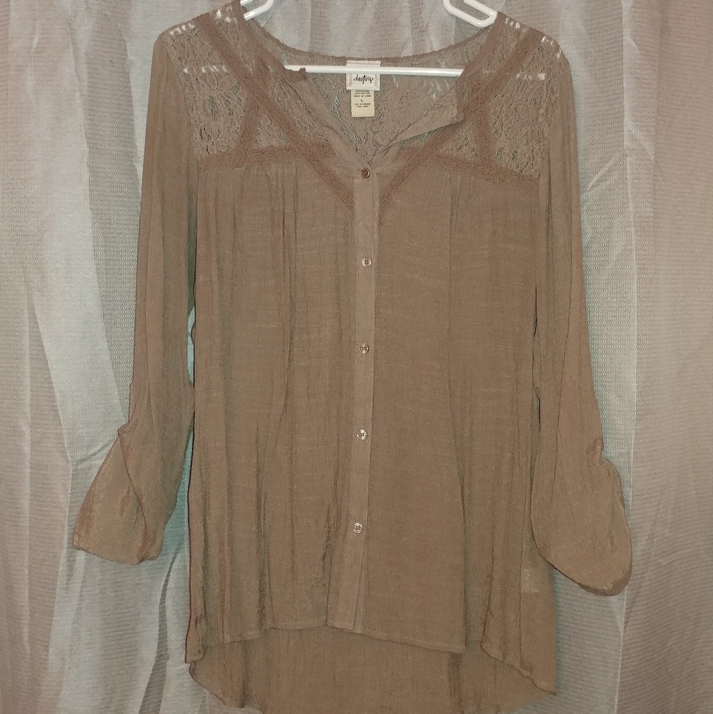 Daytrip Tan Lace Trimmed Top